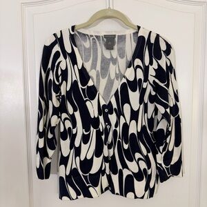 Ann Taylor Monochrome Navy and White Abstract Cardigan
